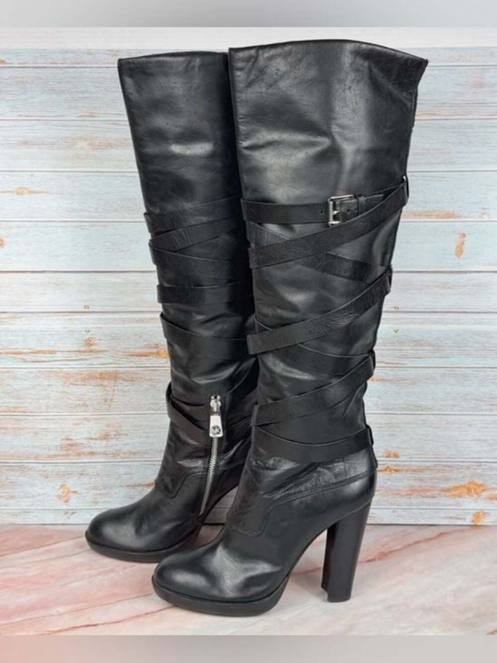 NWOT MICHAEL Michael Kors Greenwich Knee High black leather boots